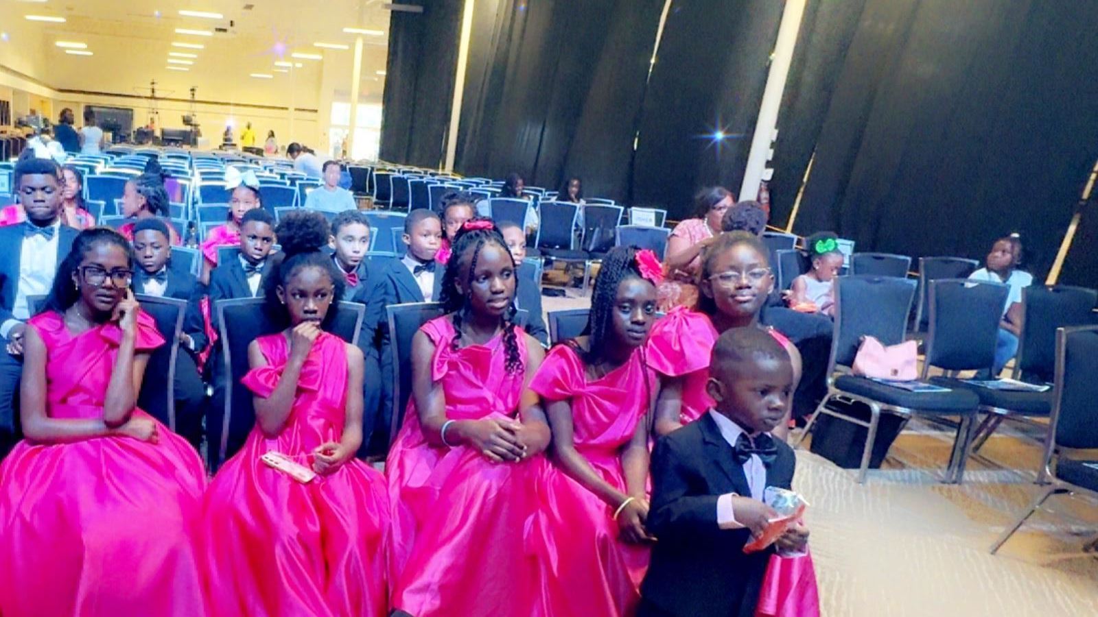The pink parade, seated and ready
