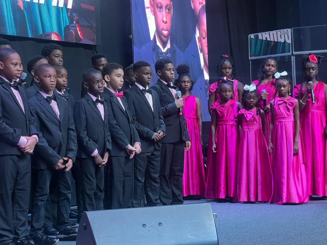 The full choir singing together